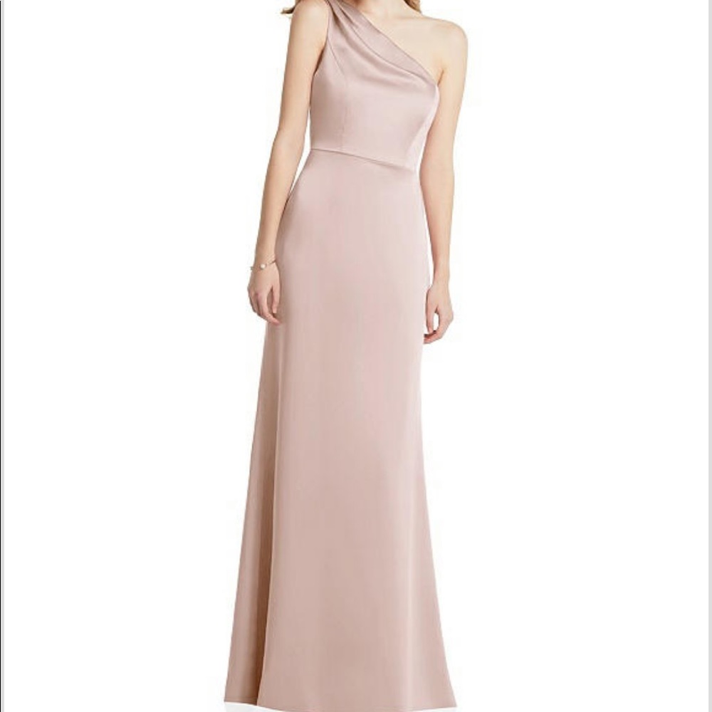 Cameo color One-Shoulder Satin Trumpet Bridesmaid Dress Size 4 extra length